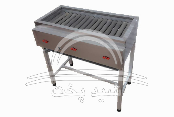کباب پز گازی چدنی یک و نیم متری بدنه استیل
